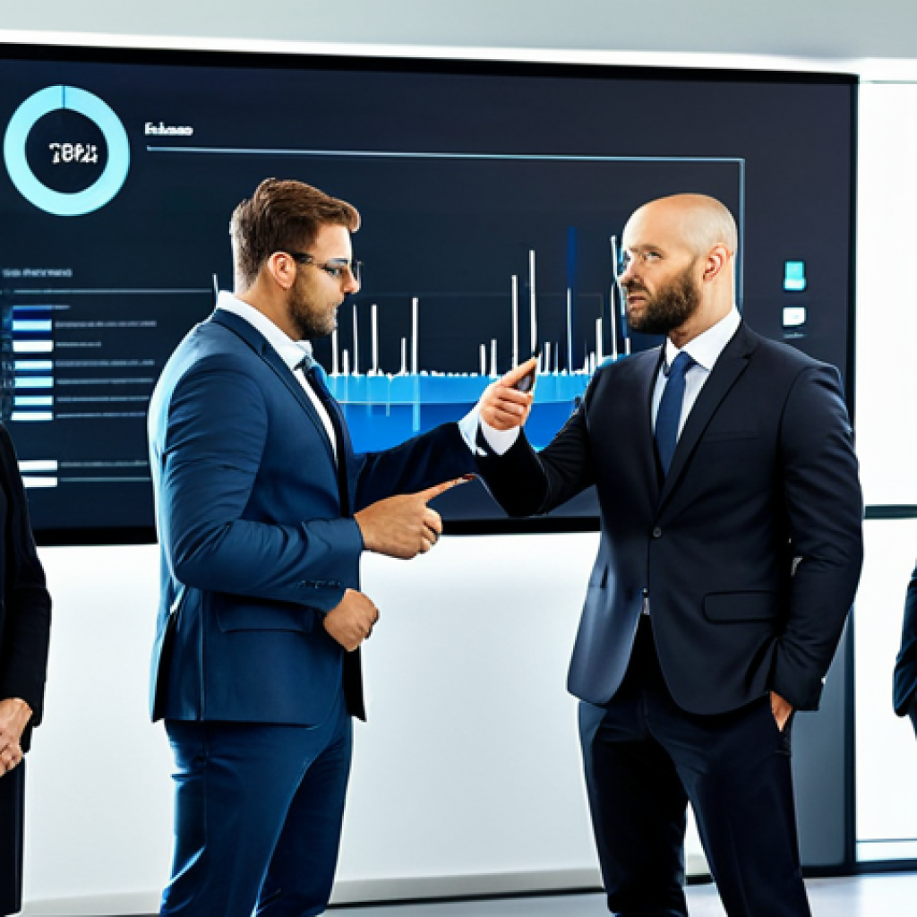 A diverse team of professional individuals, fully clothed in modest business attire, collaborating intently around a large interactive digital display in a modern, well-lit conference room. They are engaged in a strategic discussion, with natural poses and focused expressions, pointing at the screen to emphasize teamwork. Professional photography, high quality, studio lighting, detailed, realistic, safe for work, appropriate content, fully clothed, professional, perfect anatomy, correct proportions, natural body proportions, well-formed hands, proper finger count.