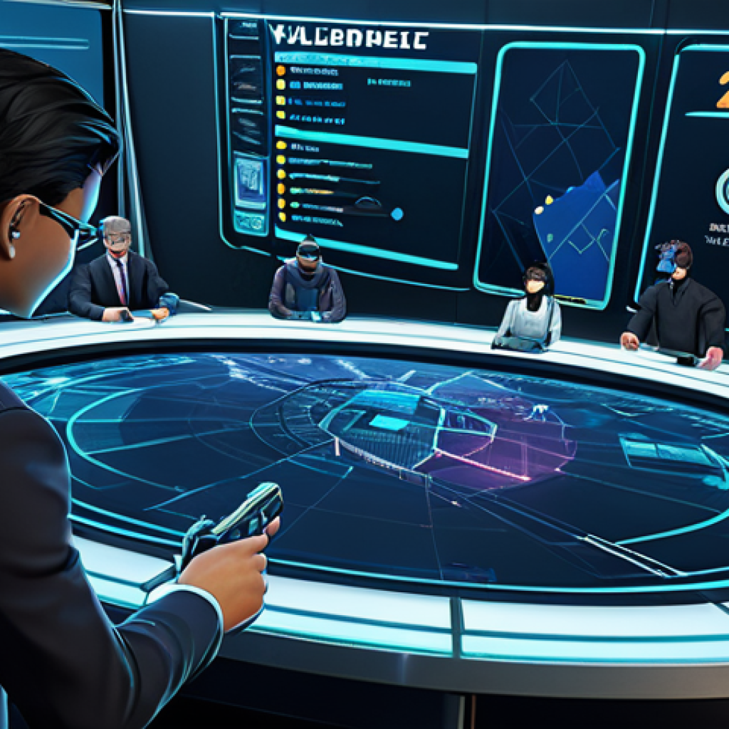 ** A detailed, stylized illustration of Valorant agents strategizing around a holographic table displaying in-game economy stats (credits, weapon prices). Focus on determined expressions. Include kanji text overlays showing key economic terms (エコラウンド, フルバイ, etc.). The setting is a modern, high-tech gaming room. *safe for work* *appropriate content* *fully clothed* *professional*, *modest*, *family-friendly* *perfect anatomy*, *correct proportions*, *natural pose* *well-formed hands*, *proper finger count*, *natural body proportions* **