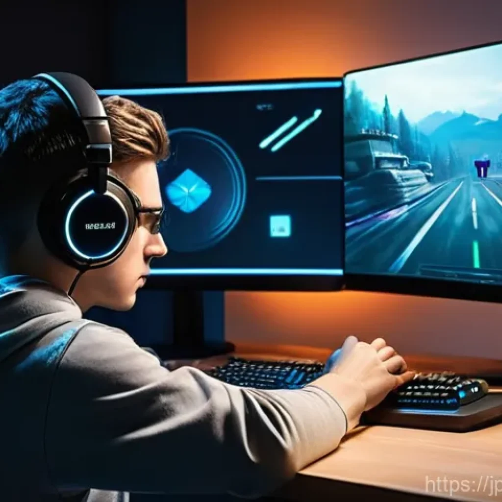 발로란트 크로스헤어 설정법 - **Prompt 1: Focused Gamer Customizing Crosshair** A young adult gamer, casually dressed in a com...