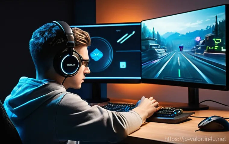 발로란트 크로스헤어 설정법 - **Prompt 1: Focused Gamer Customizing Crosshair** A young adult gamer, casually dressed in a com...