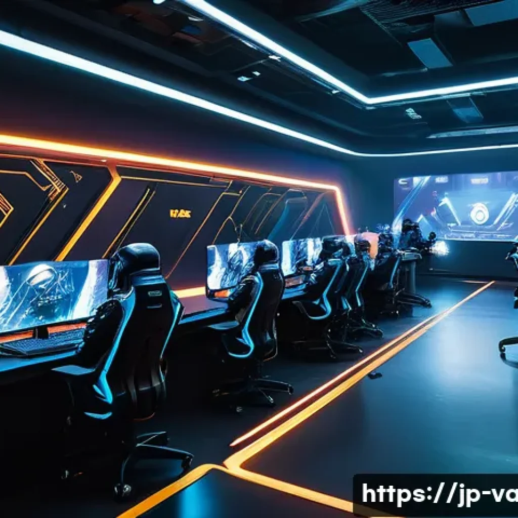 발로란트 경쟁전 변화 요약 - A dynamic esports scene showcasing a diverse team of tactical shooters in a futuristic urban arena, ...
