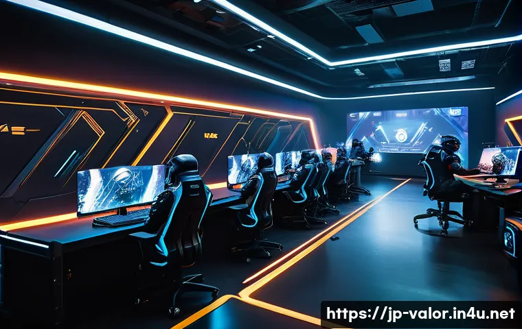 발로란트 경쟁전 변화 요약 - A dynamic esports scene showcasing a diverse team of tactical shooters in a futuristic urban arena, ...