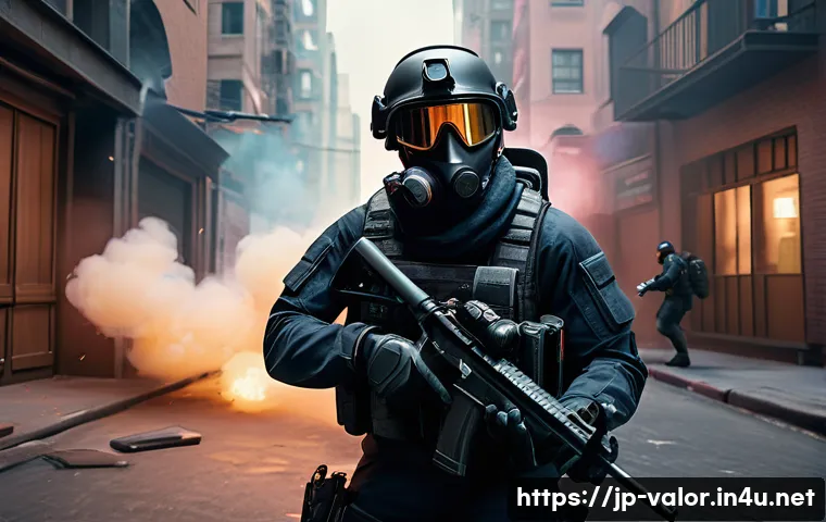발로란트 캐릭터별 전술 가이드 - A dynamic tactical scene featuring an aggressive character from Valorant, wearing sleek tactical gea...