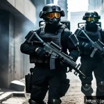 발로란트 새로운 콘텐츠 트렌드 - A futuristic balanced agent in tactical combat gear, wearing sleek armored clothing and equipped wit...