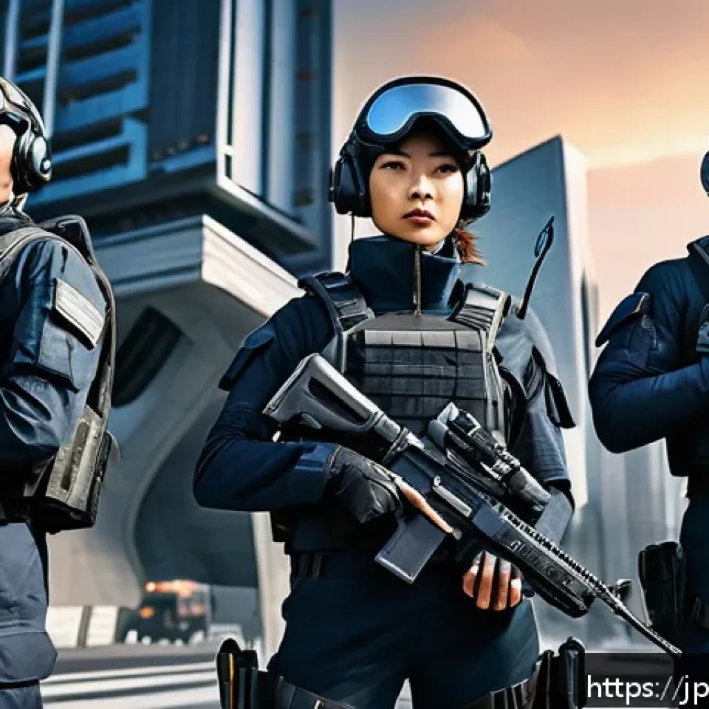 발로란트 랭크별 경기 난이도 - A dynamic scene of a team of five diverse VALORANT agents in tactical gear, coordinating their movem...