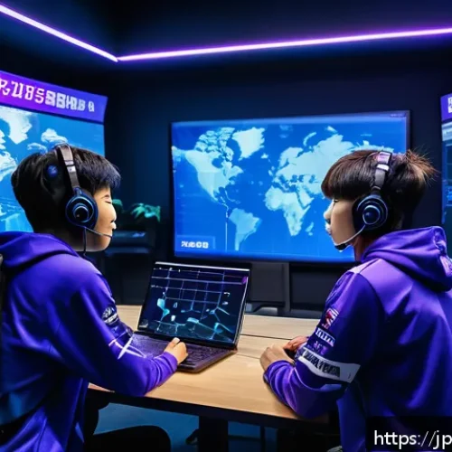 발로란트 새로운 팀 결성 가이드 - A dynamic esports team huddle scene before a VALORANT match, featuring five diverse young Japanese p...