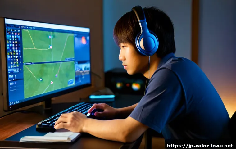발로란트 사용자 리뷰 및 피드백 - Photorealistic Japanese young adult gamer at a clean modern desk, reviewing a competitive tactical s...