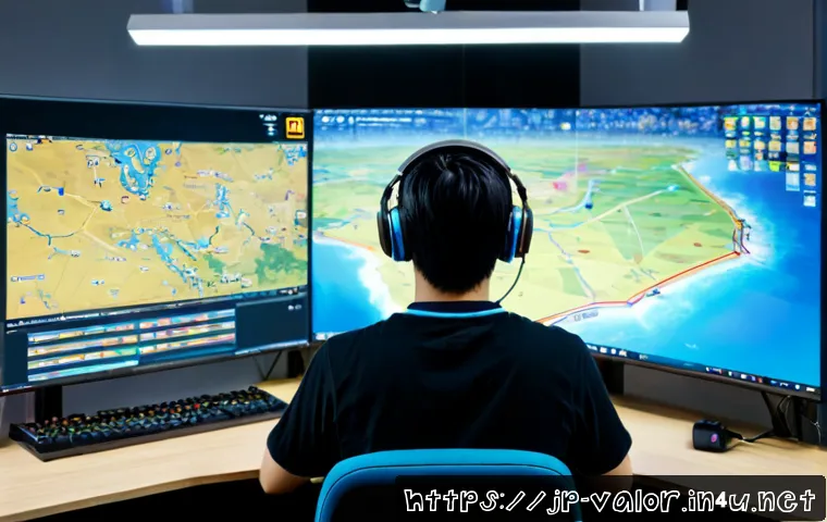 발로란트 최고의 맵 분석 - Photorealistic esports strategist studying a futuristic tactical arena map on a large monitor, clean...